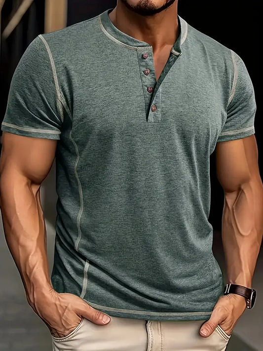 Camiseta Henley con Costuras en Contrastei