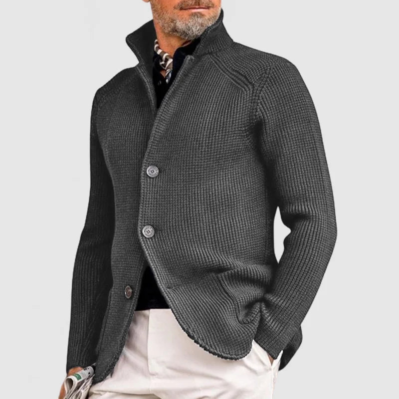 Chaqueta de Punto con Cuello Alto y Cierre de Botones