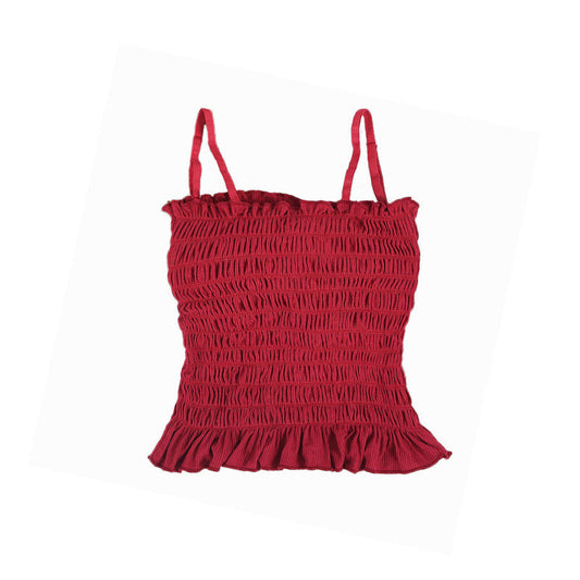 Top Fruncido Rojo con Volantes y Tirantes Finos