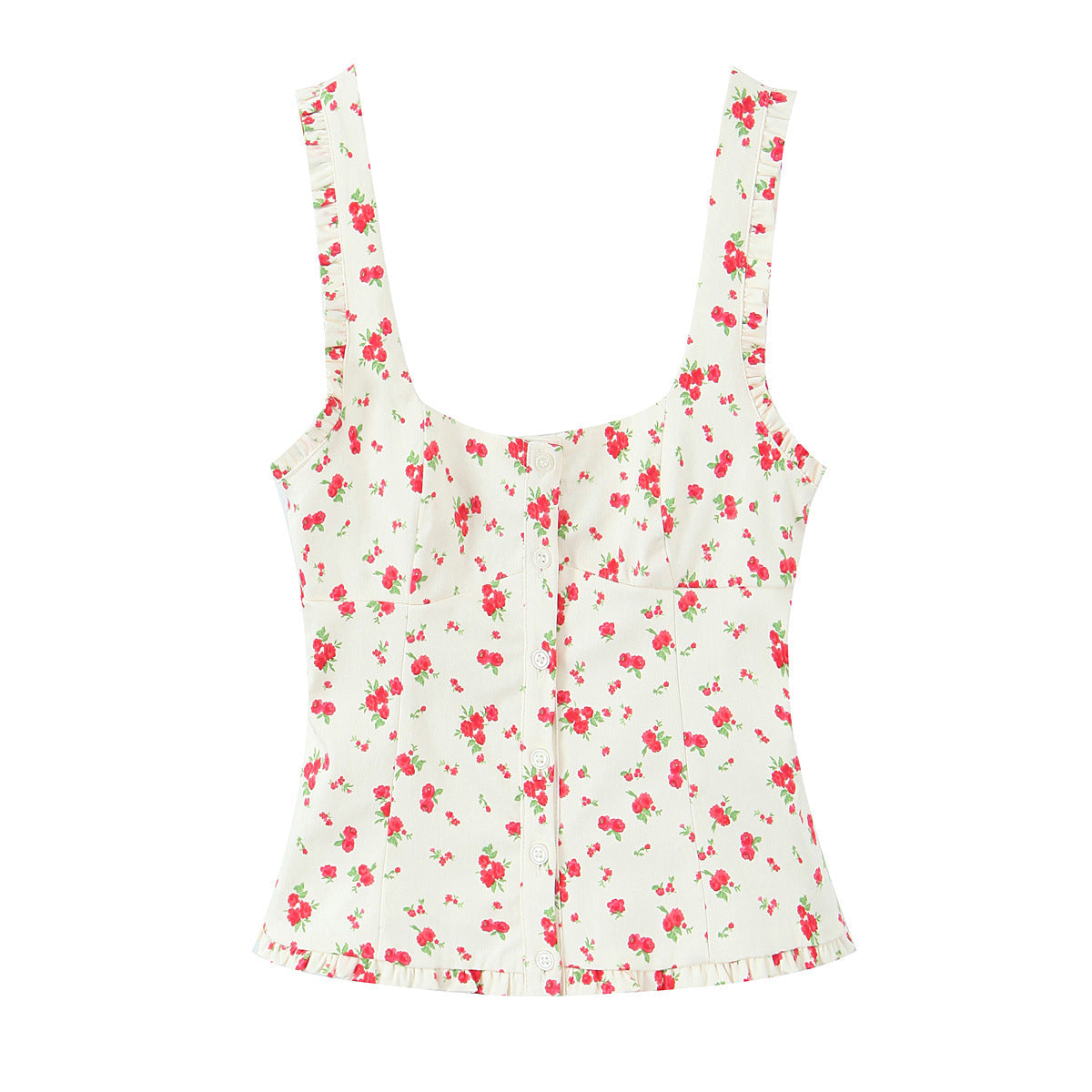 Top Blanco con Estampado de Cerezas y Botones Frontales