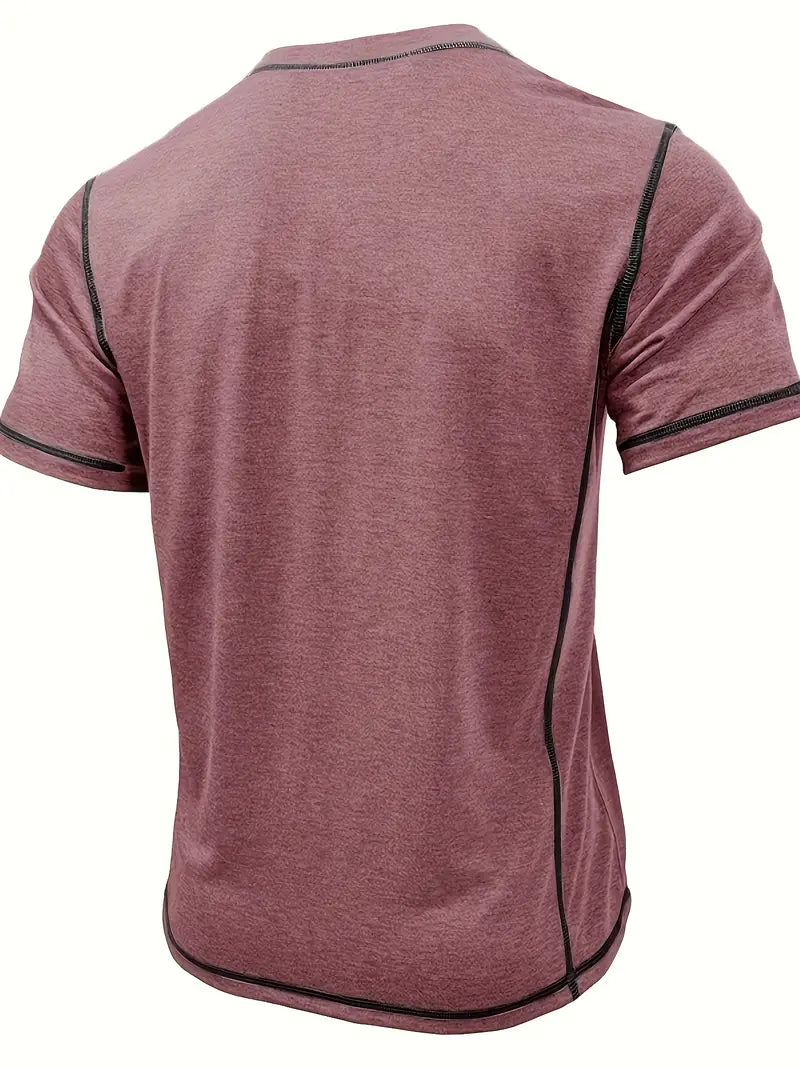 Camiseta Henley con Costuras en Contrastei