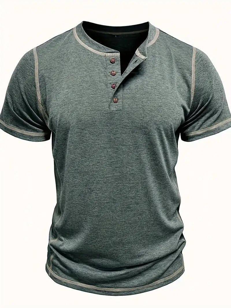 Camiseta Henley con Costuras en Contrastei