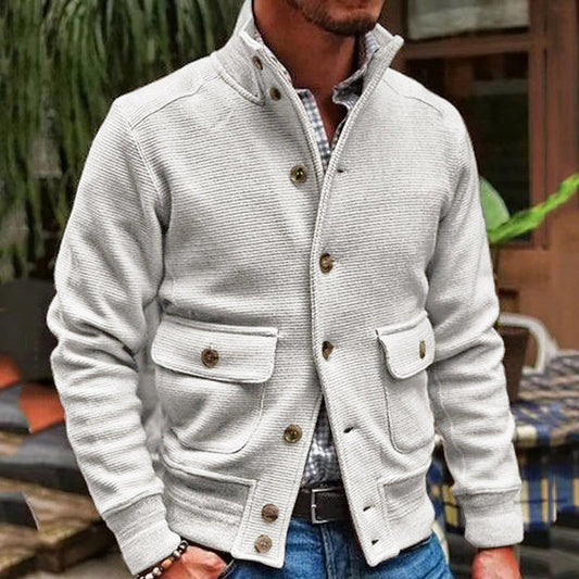 Chaqueta Casual con Bolsillos Frontales y Cuello Alto
