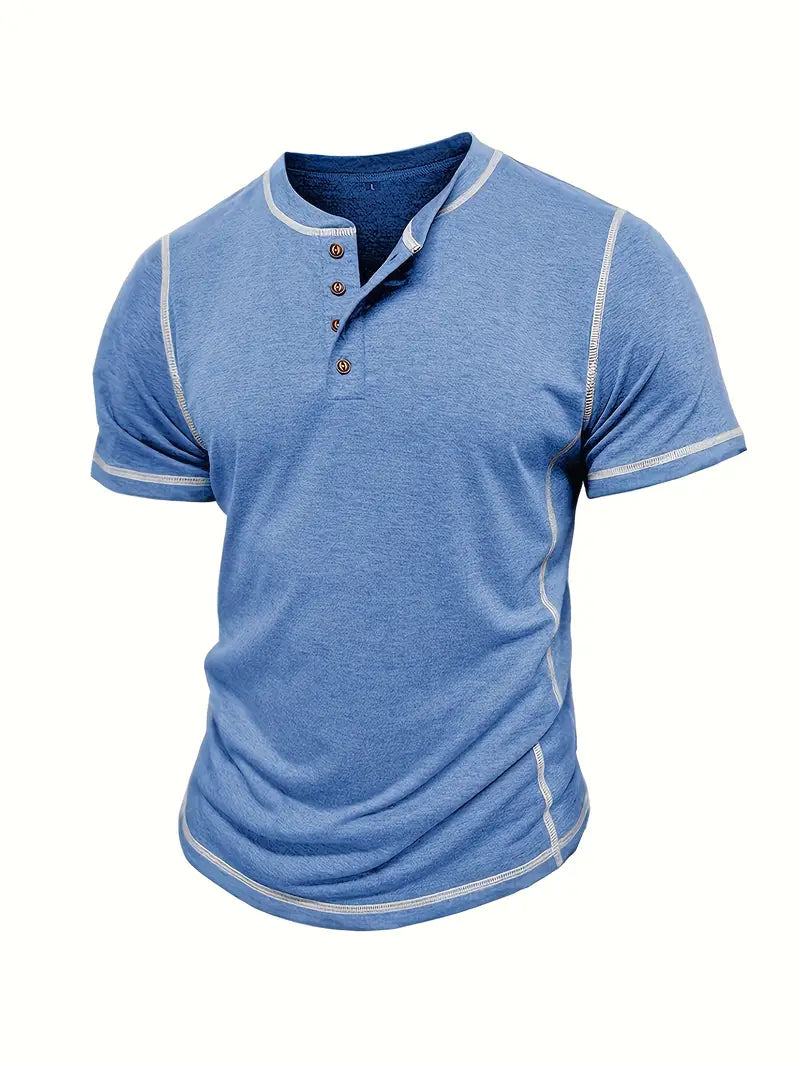 Camiseta Henley con Costuras en Contrastei