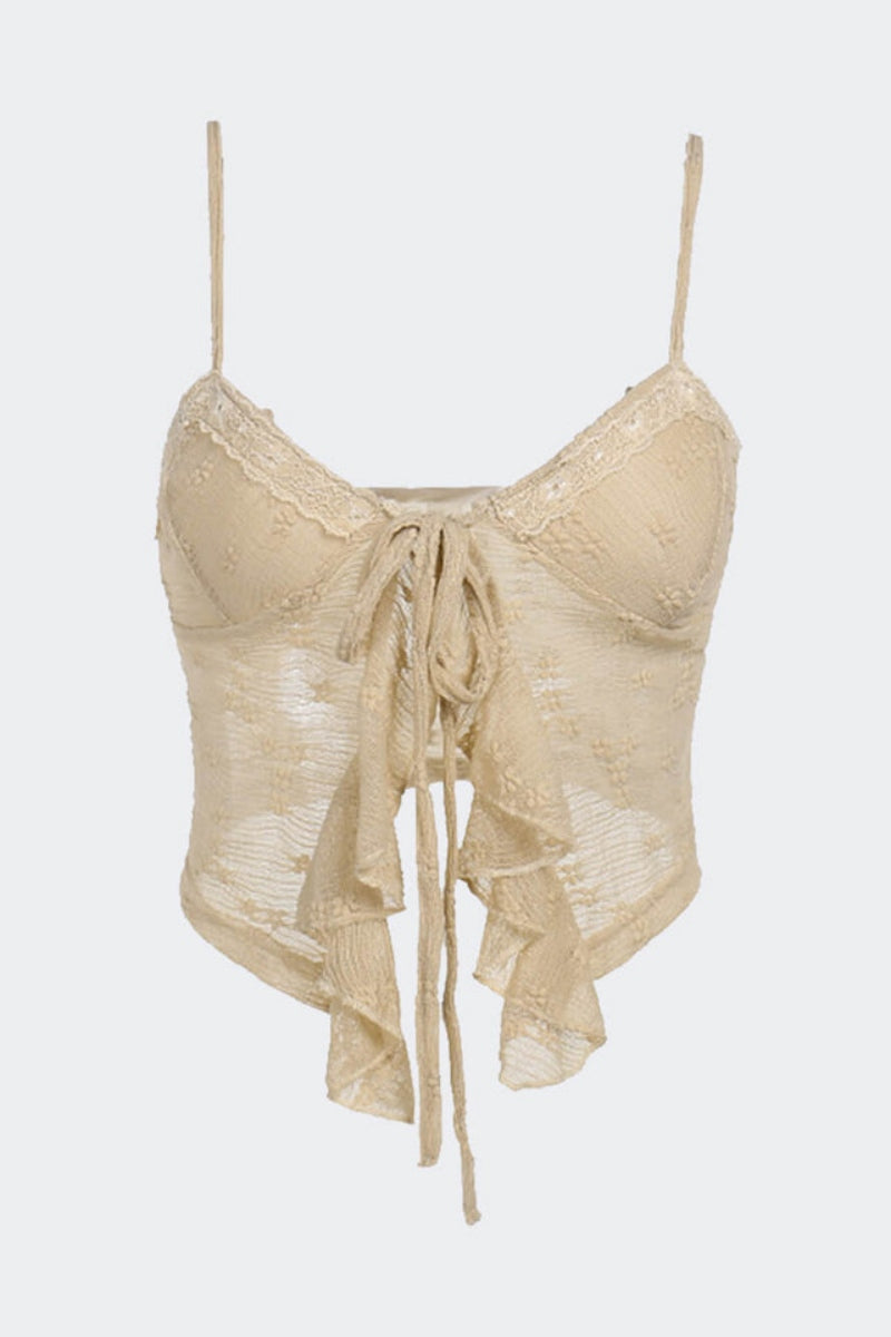 Top Beige Volantes con Lazo Frontal y Tirantes Finos