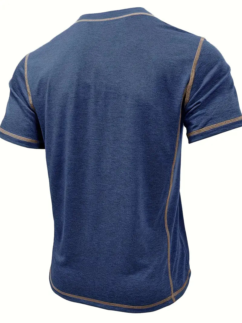 Camiseta Henley con Costuras en Contrastei