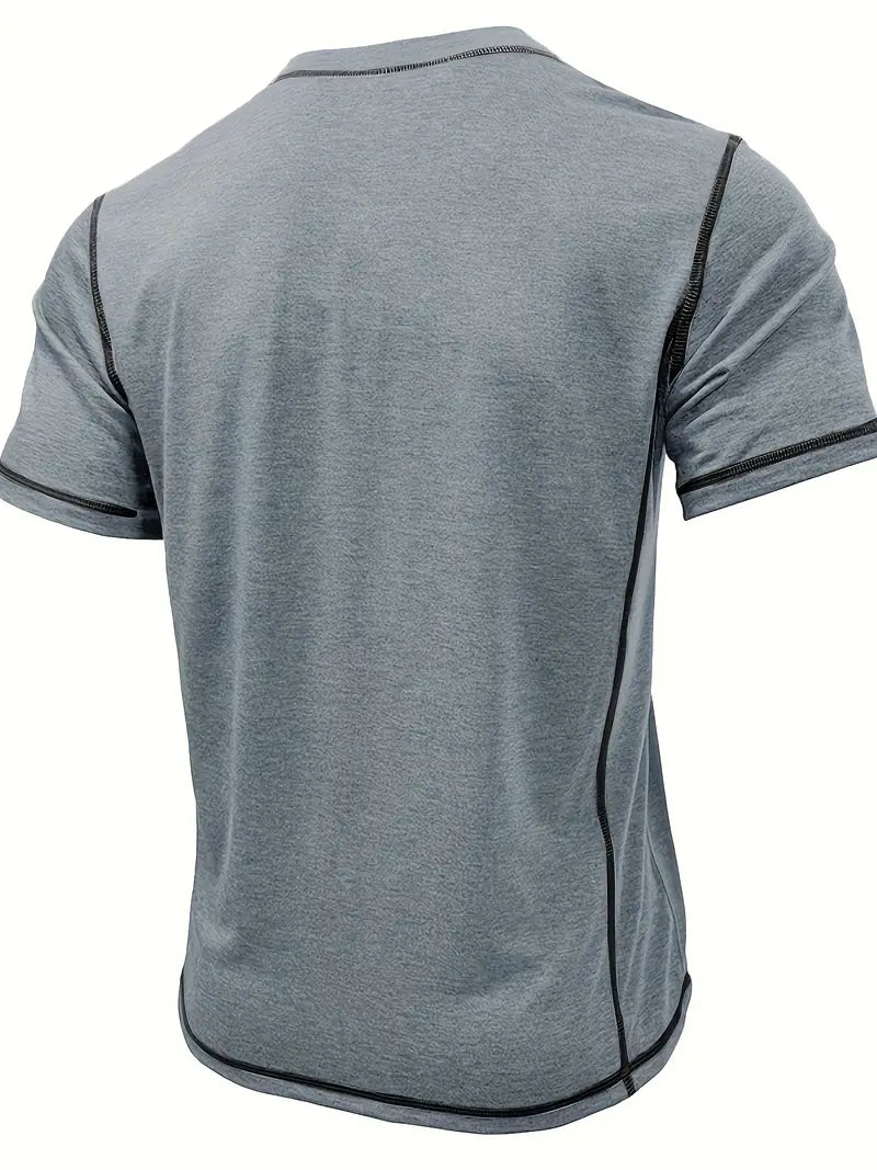 Camiseta Henley con Costuras en Contrastei
