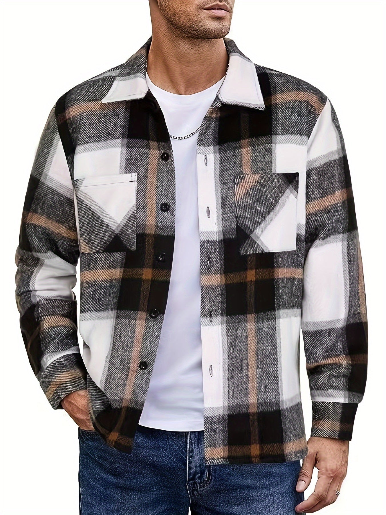 Sobrecamisa Casual de Cuadros con Bolsillos Frontales