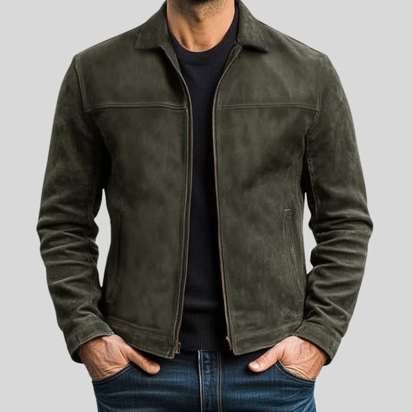 Chaqueta de Ante con Cremallera Frontal y Estilo Minimalista