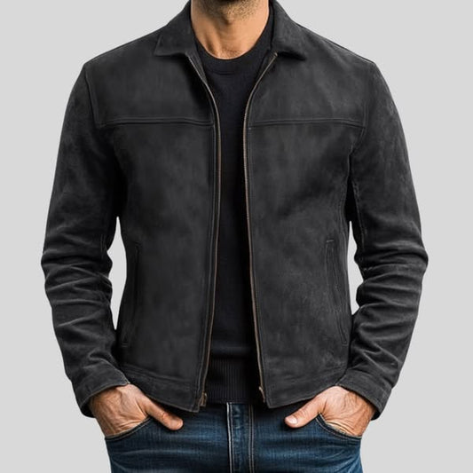 Chaqueta de Ante con Cremallera Frontal y Estilo Minimalista