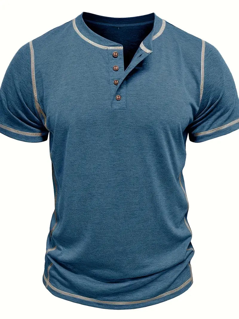 Camiseta Henley con Costuras en Contrastei