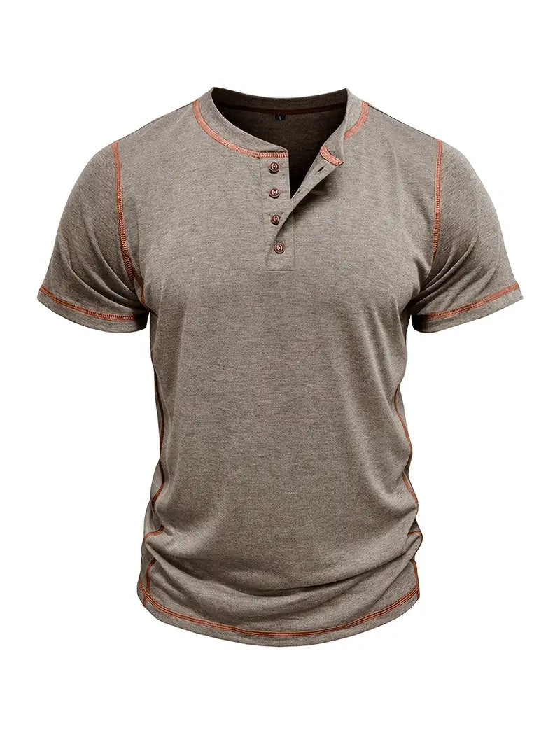Camiseta Henley con Costuras en Contrastei