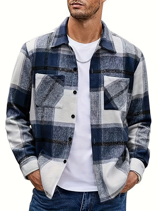 Sobrecamisa Casual de Cuadros con Bolsillos Frontales