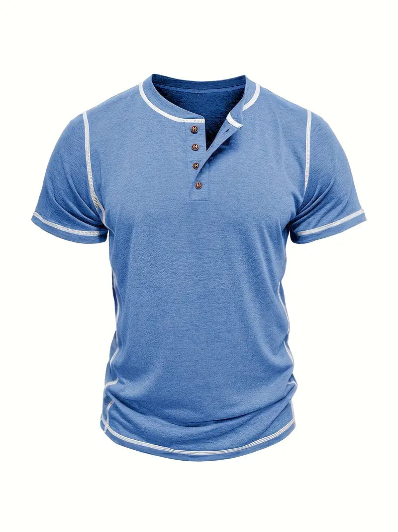 Camiseta Henley con Costuras en Contrastei