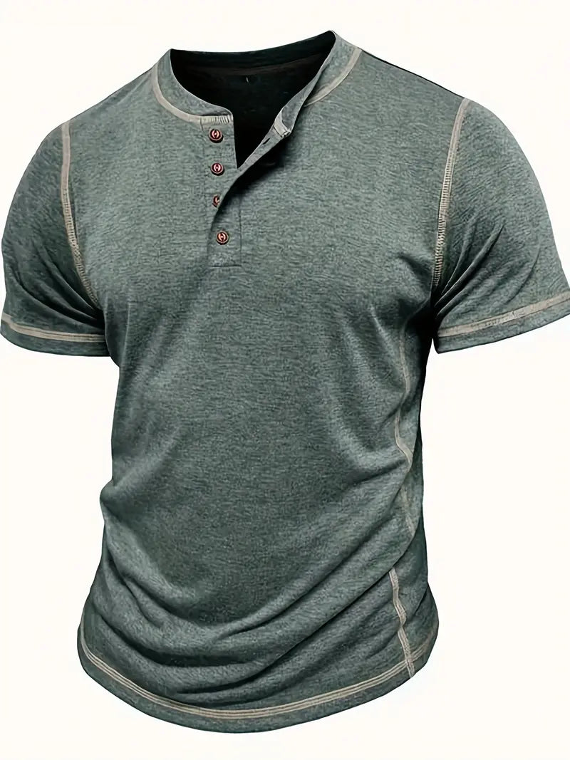 Camiseta Henley con Costuras en Contrastei