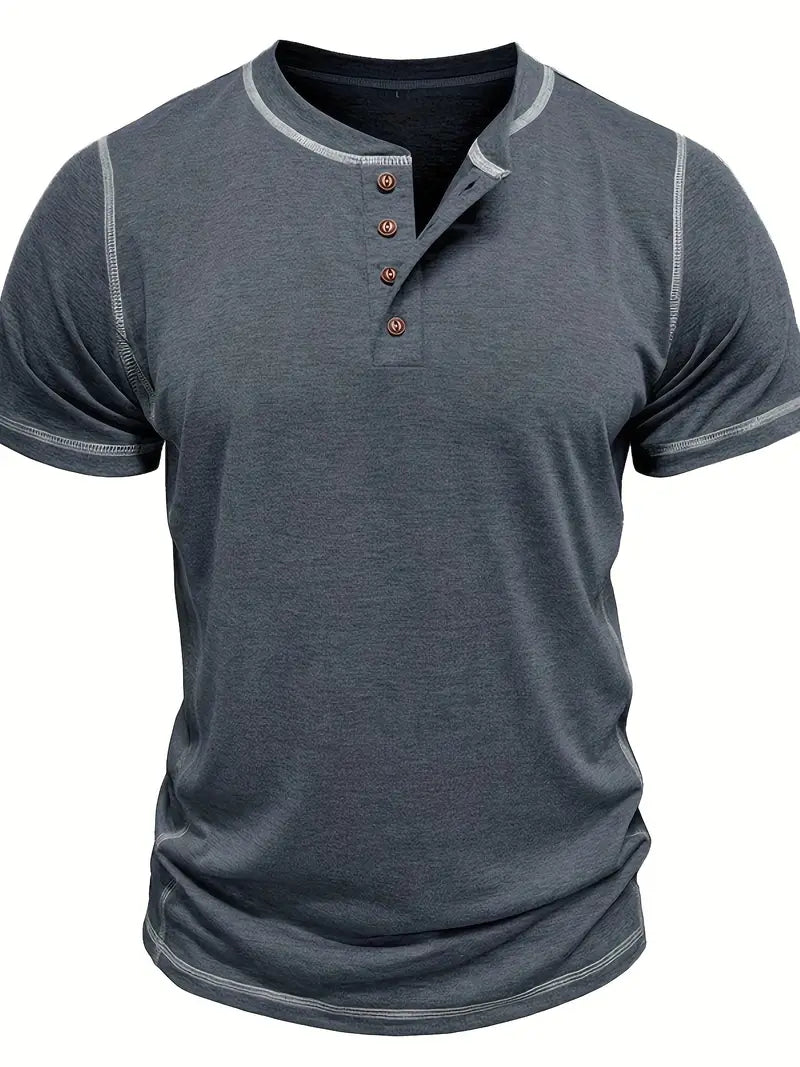 Camiseta Henley con Costuras en Contrastei