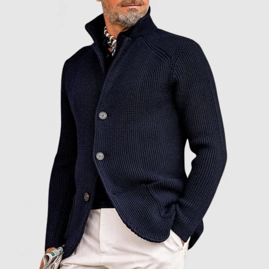Chaqueta de Punto con Cuello Alto y Cierre de Botones