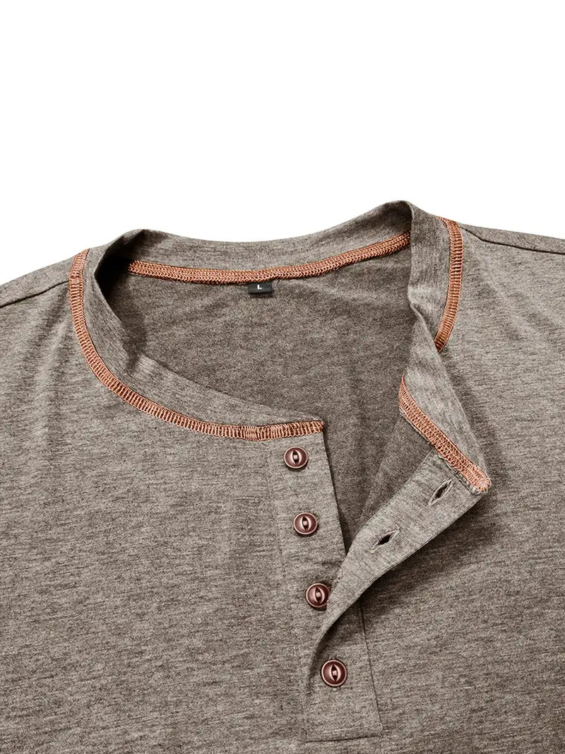 Camiseta Henley con Costuras en Contrastei