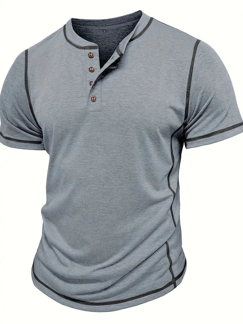 Camiseta Henley con Costuras en Contrastei