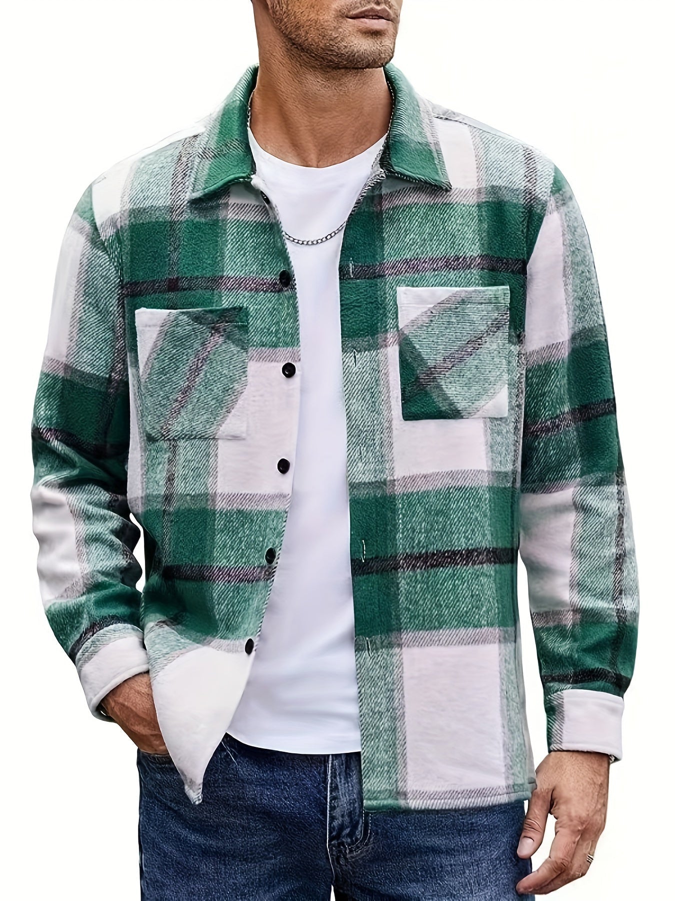 Sobrecamisa Casual de Cuadros con Bolsillos Frontales