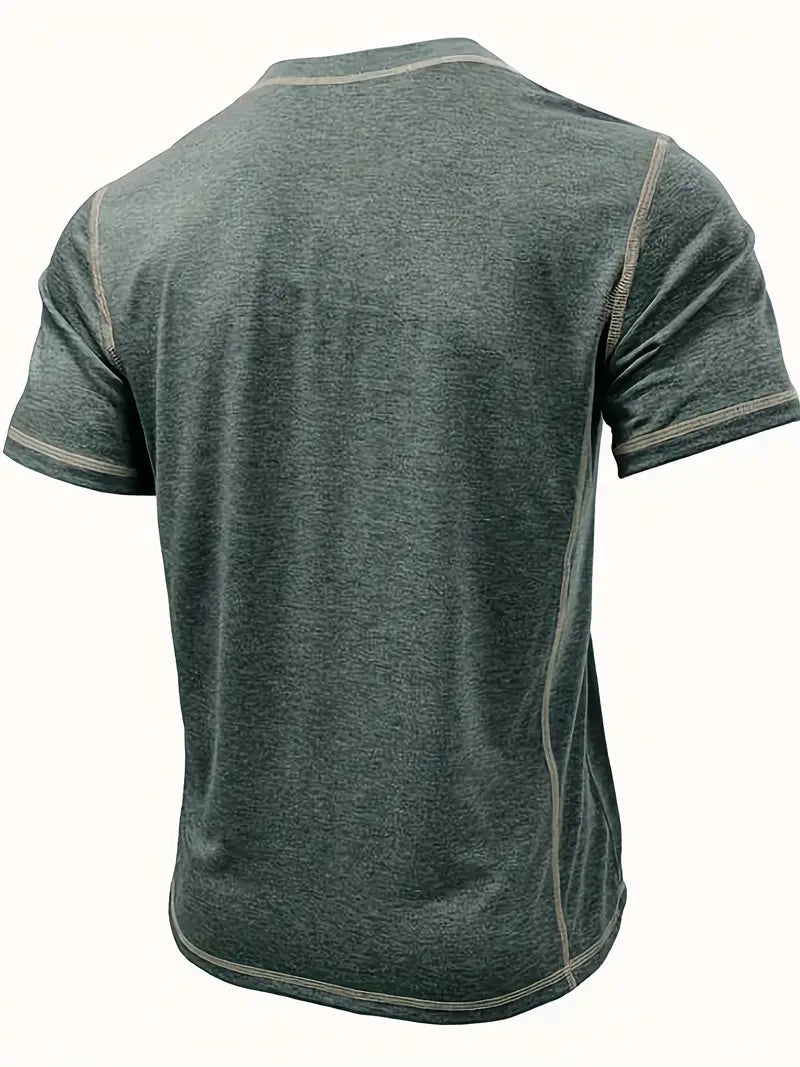 Camiseta Henley con Costuras en Contrastei
