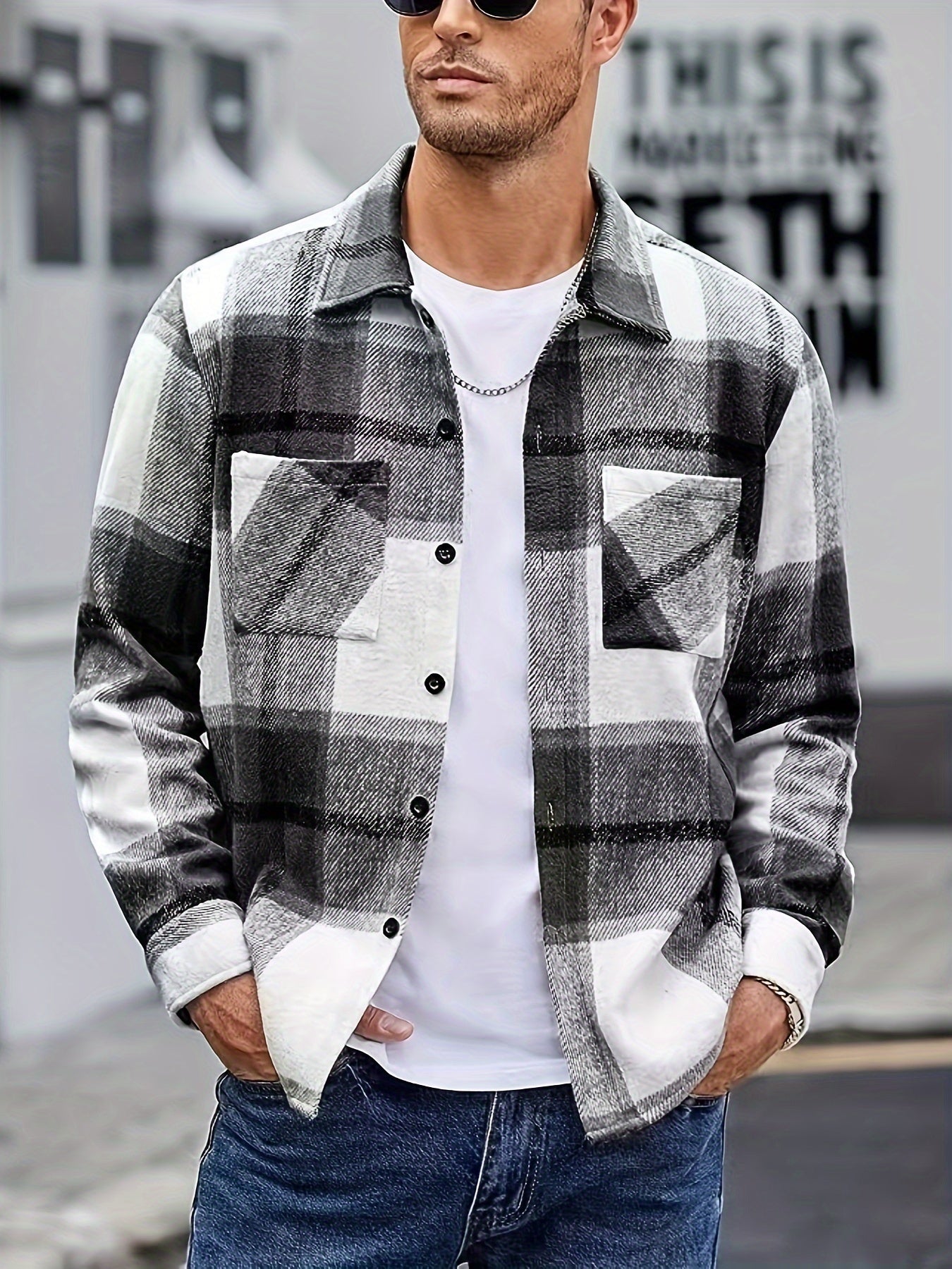 Sobrecamisa Casual de Cuadros con Bolsillos Frontales