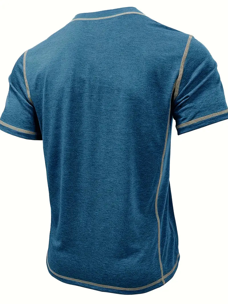 Camiseta Henley con Costuras en Contrastei