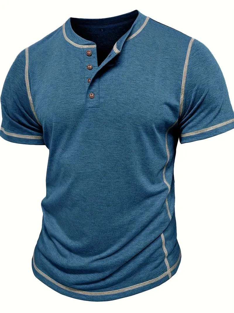 Camiseta Henley con Costuras en Contrastei