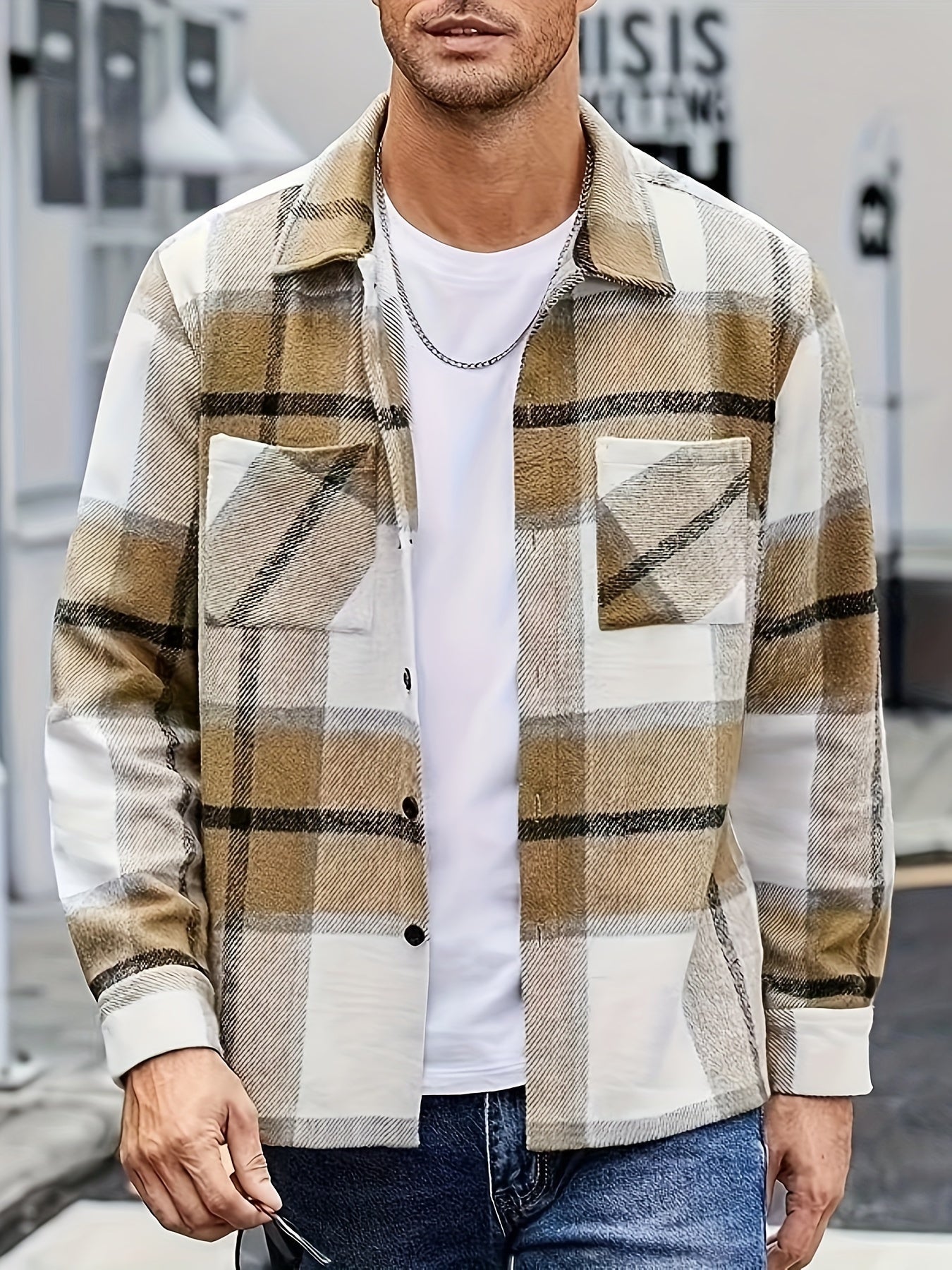 Sobrecamisa Casual de Cuadros con Bolsillos Frontales