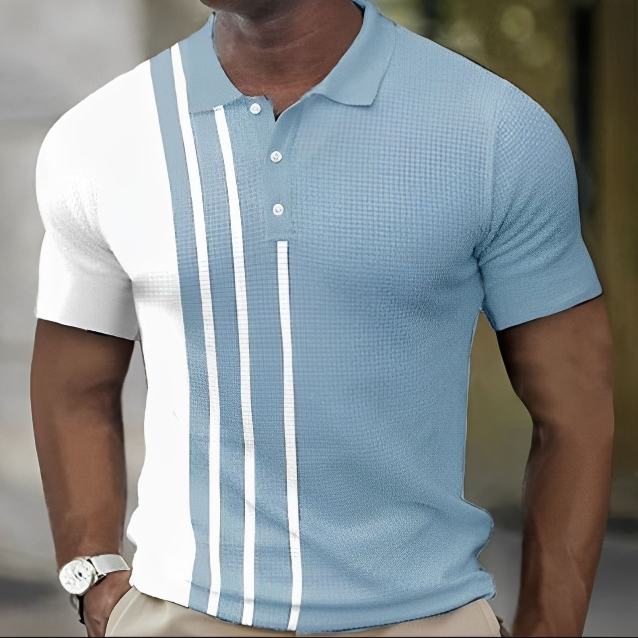 Polo Bicolor con Rayas Verticales