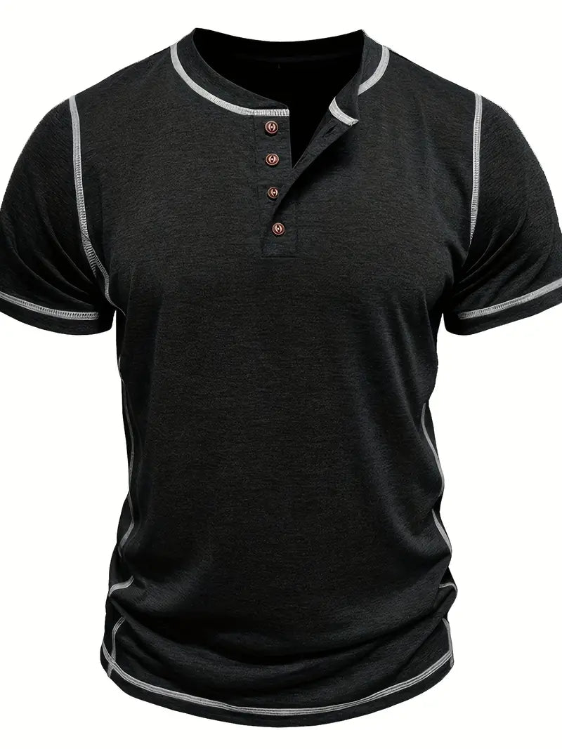 Camiseta Henley con Costuras en Contrastei