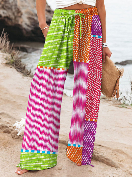 BAHÍA BOHO™ | PANTALÓN AMPLIO MULTICOLOR ROSADO