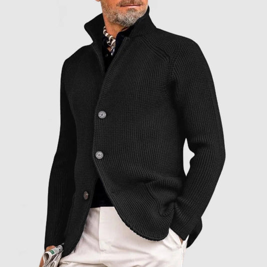 Chaqueta de Punto con Cuello Alto y Cierre de Botones