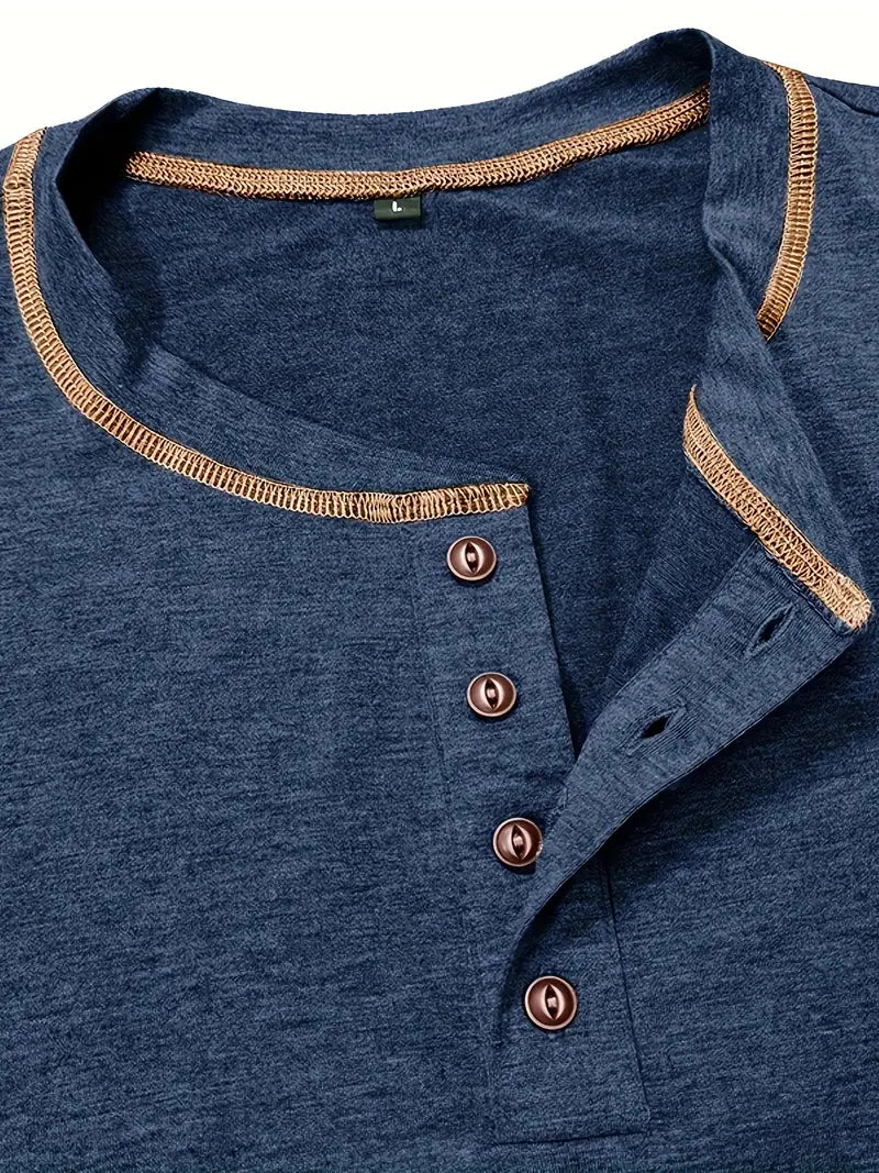 Camiseta Henley con Costuras en Contrastei