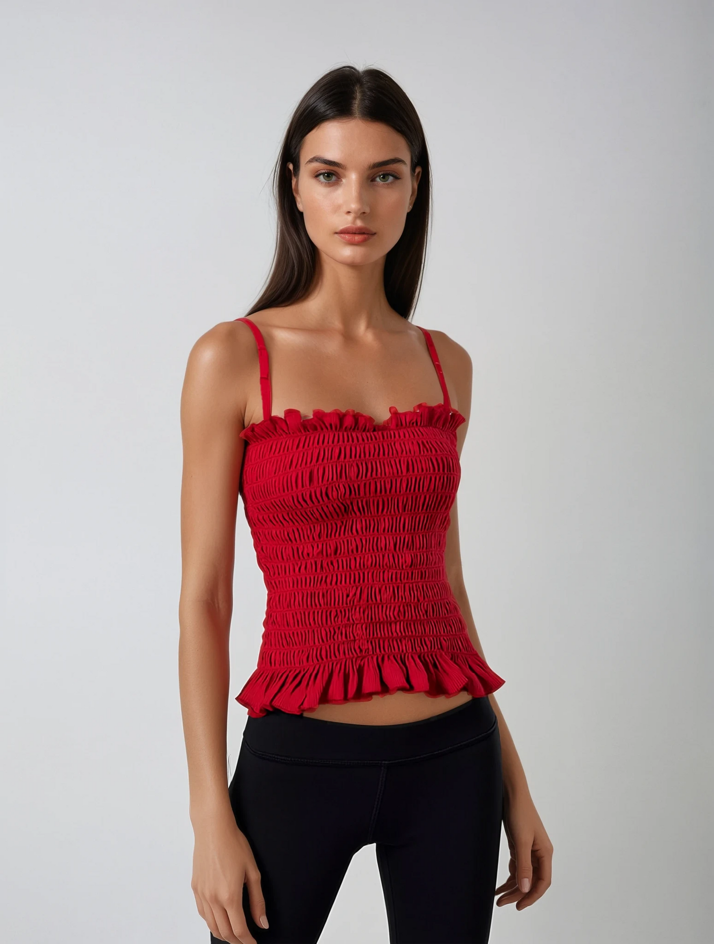Top Fruncido Rojo con Volantes y Tirantes Finos