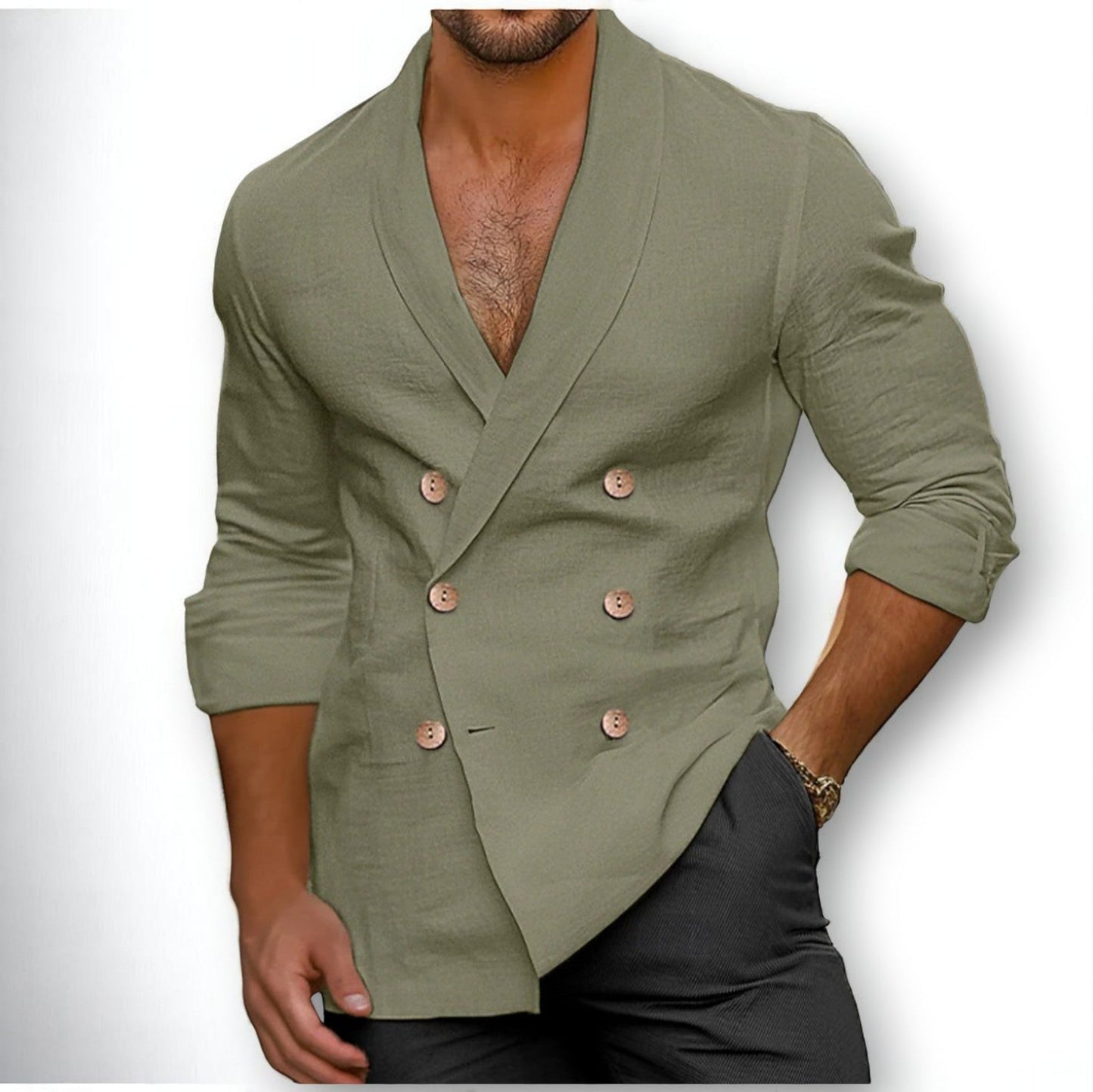 Americana Casual Cruzada Blanca con Botones de Madera