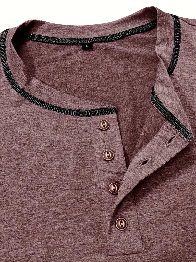 Camiseta Henley con Costuras en Contrastei