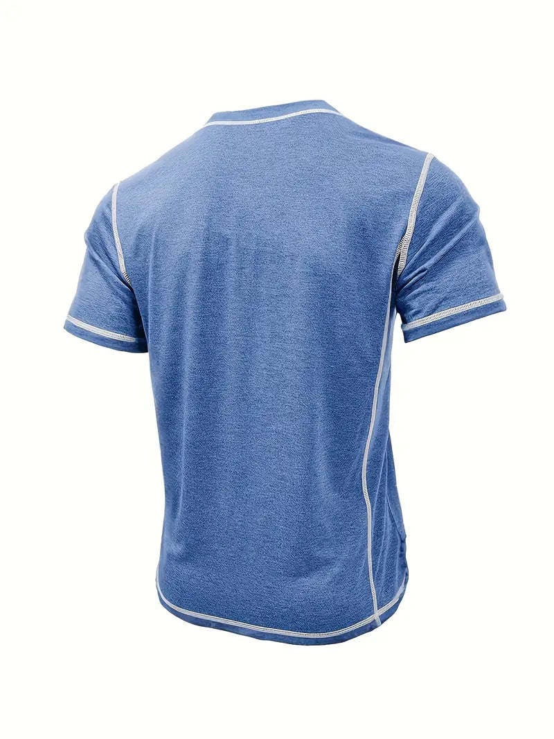 Camiseta Henley con Costuras en Contrastei
