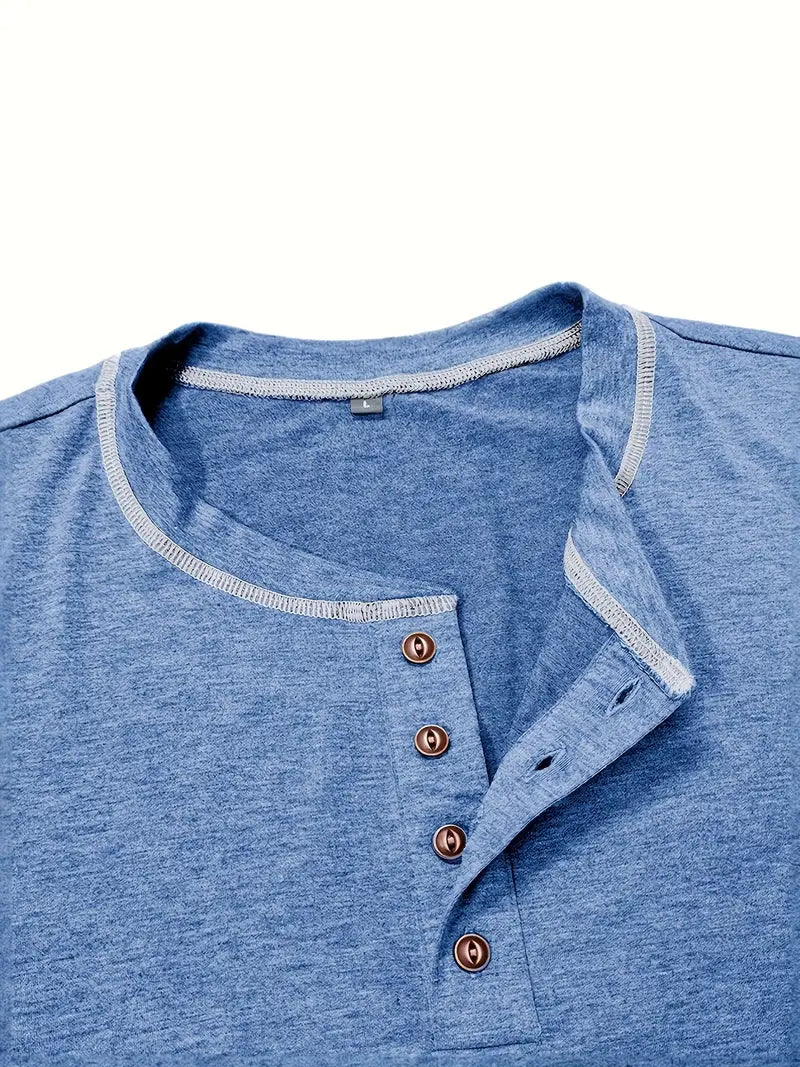 Camiseta Henley con Costuras en Contrastei