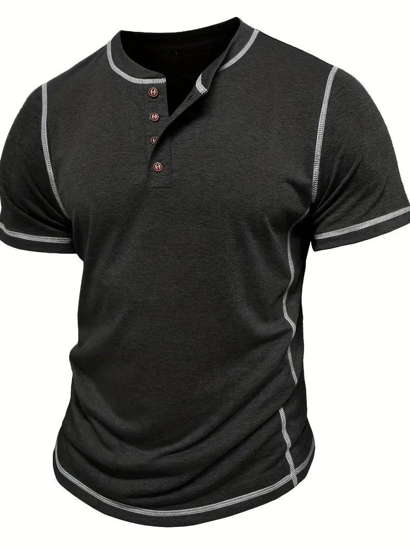 Camiseta Henley con Costuras en Contrastei