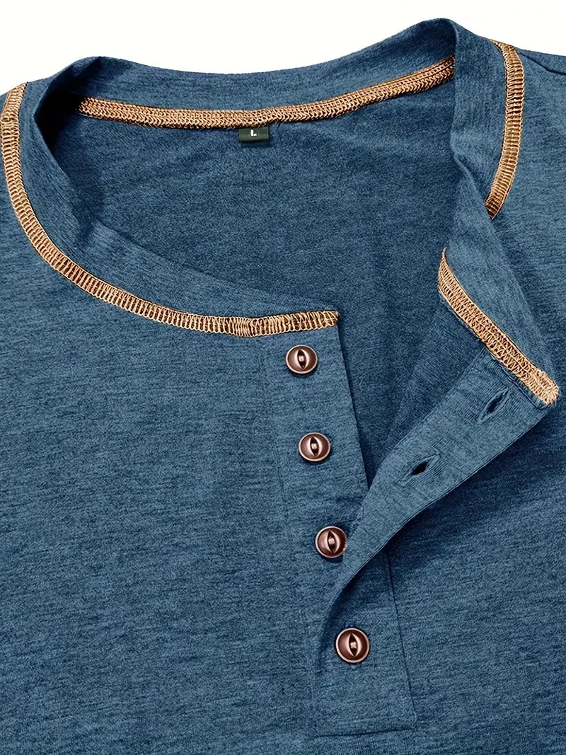 Camiseta Henley con Costuras en Contrastei