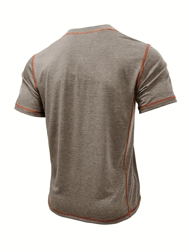 Camiseta Henley con Costuras en Contrastei