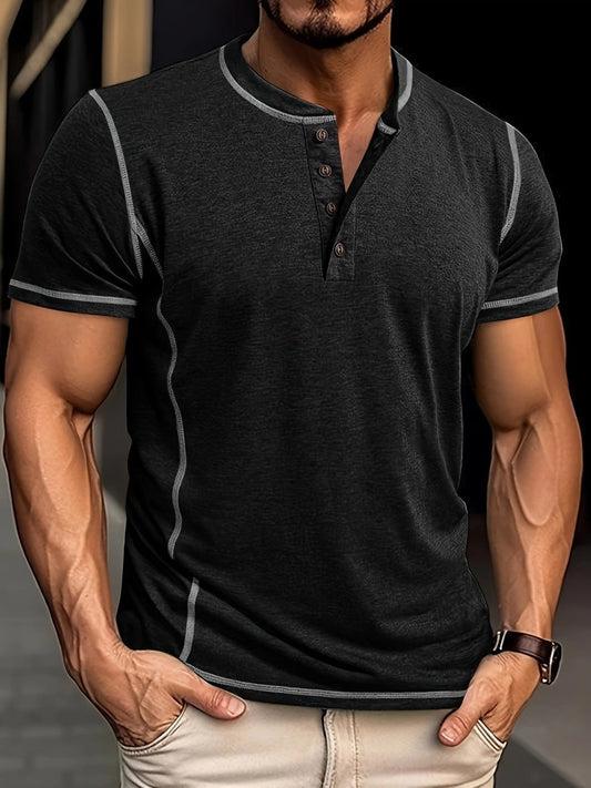 Camiseta Henley con Costuras en Contrastei