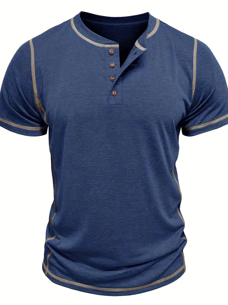 Camiseta Henley con Costuras en Contrastei