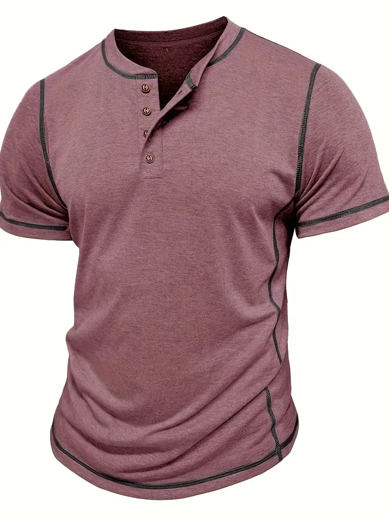 Camiseta Henley con Costuras en Contrastei