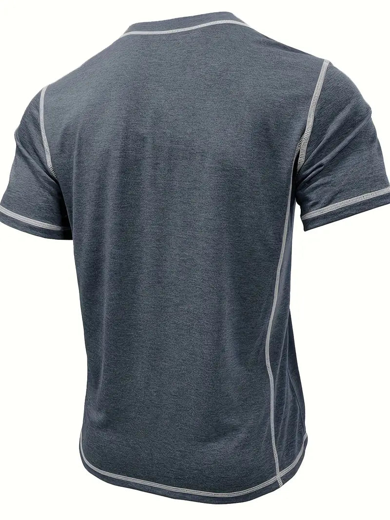 Camiseta Henley con Costuras en Contrastei