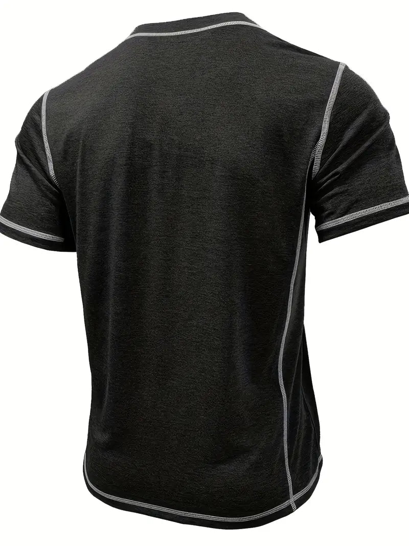 Camiseta Henley con Costuras en Contrastei