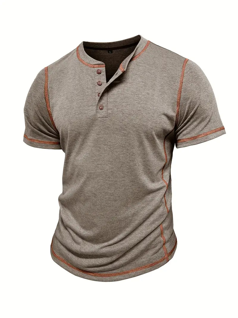 Camiseta Henley con Costuras en Contrastei