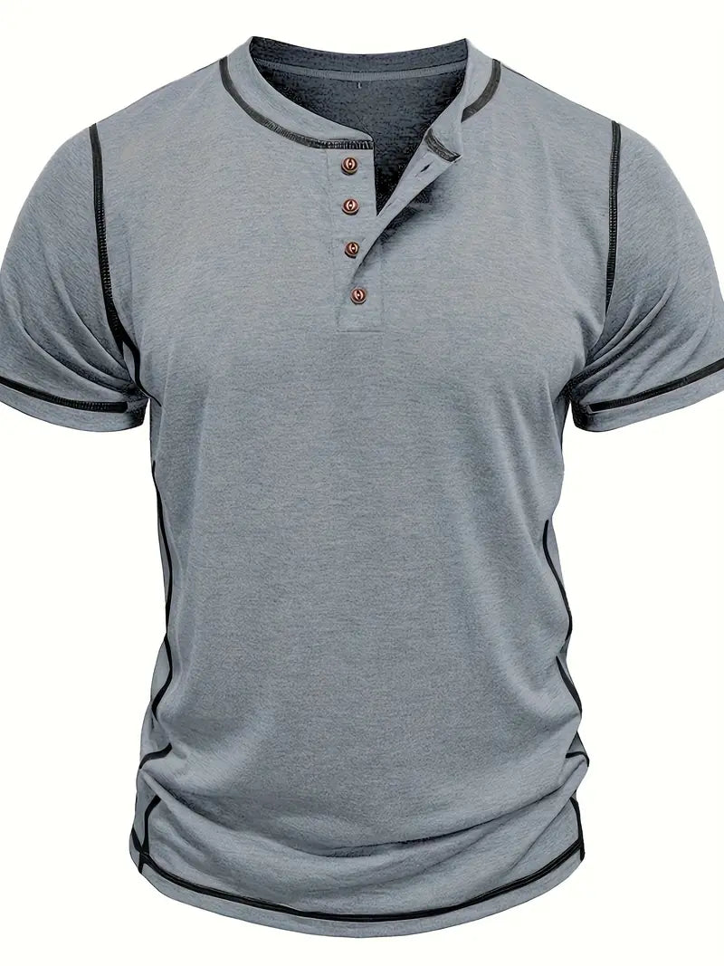 Camiseta Henley con Costuras en Contrastei