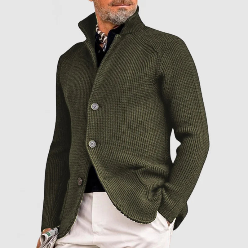 Chaqueta de Punto con Cuello Alto y Cierre de Botones